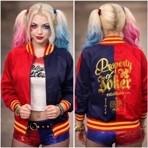 Suicide Squad Joker Bomber Jacket Red Blue Gold Size XL